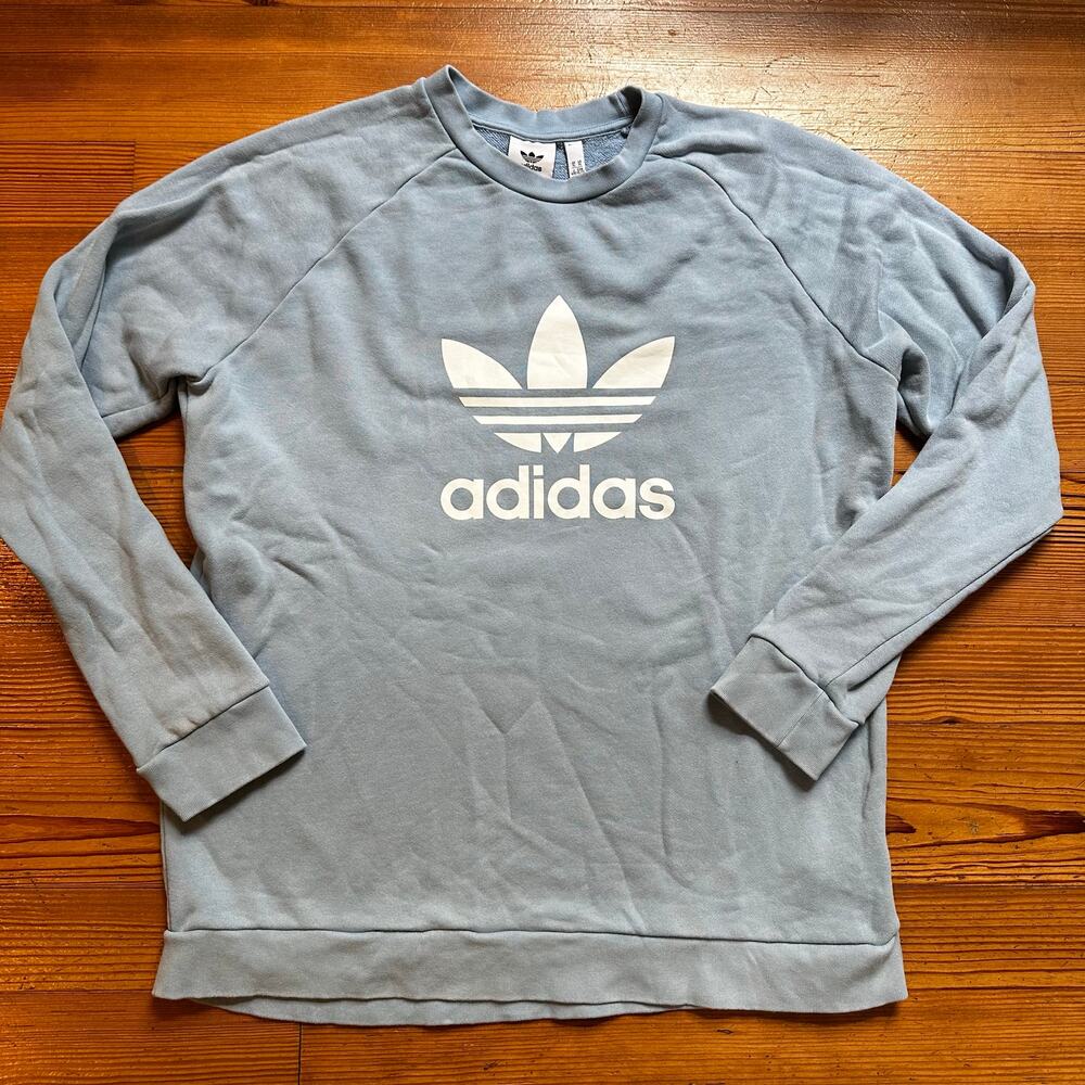Adidas light blue logo oversized crew long sleeve sweatshirt SIZE XL